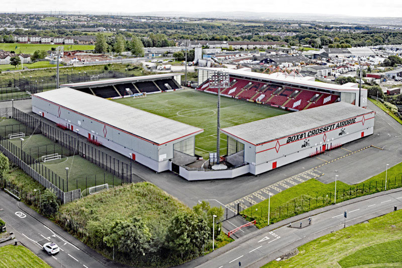 An aerial view of The Excelsior Stadium in Airdrie, North Lanarkshire