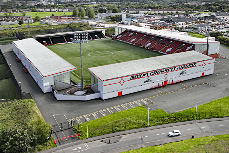 An aerial view of The Excelsior Stadium in Airdrie, North Lanarkshire