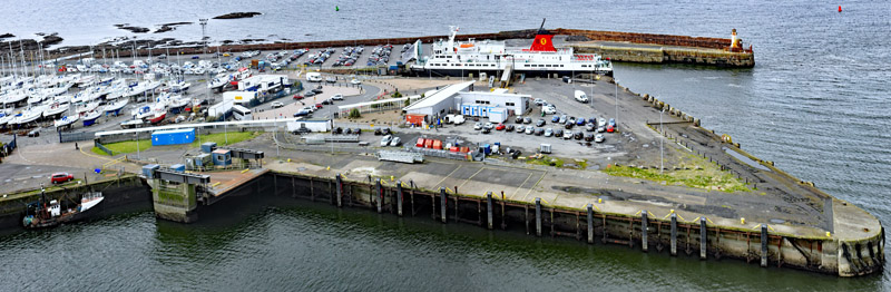 An aerial view of The Ardrossan to Arran Ferry, Ardrossan harbour, North Ayrshire