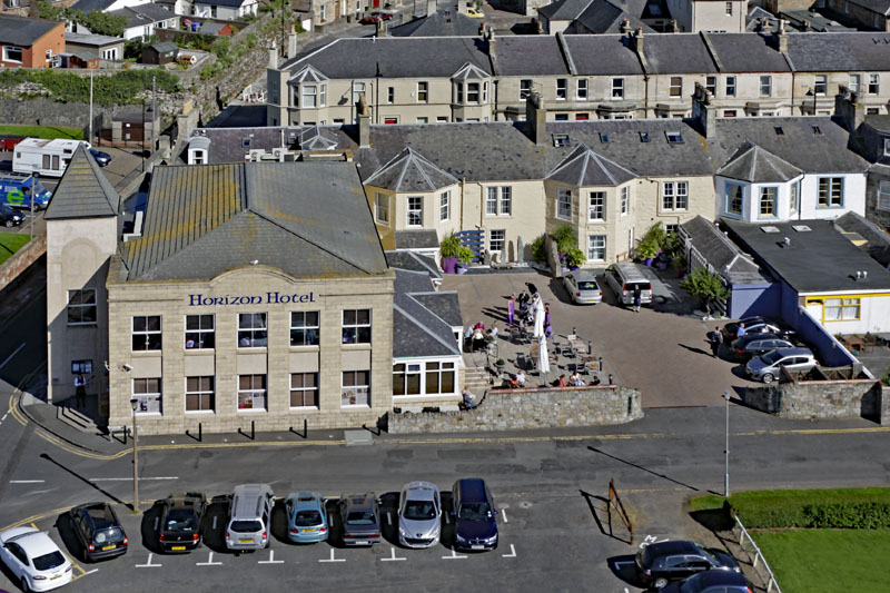 An aerial view of The Horizon Hotel, on the seafront in Ayr, South Ayrshire