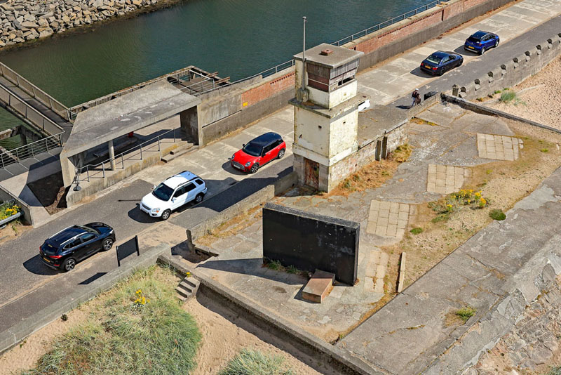 An aerial view of The River Ayr Walk marker, Ayr harbour, South Ayrshire
