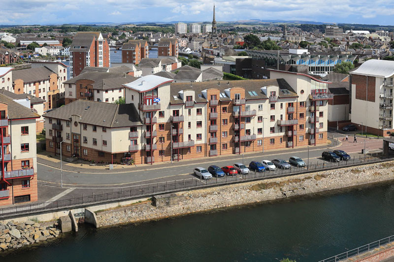 An aerial view of Ayr seafront flats, Ayr, South Ayrshire