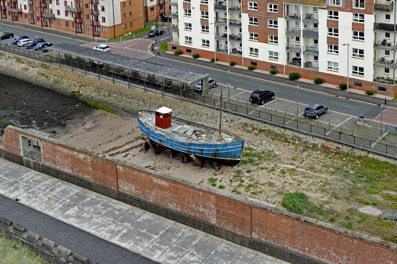 An aerial view of Ayr seafront boat, dry dock, South Ayrshire