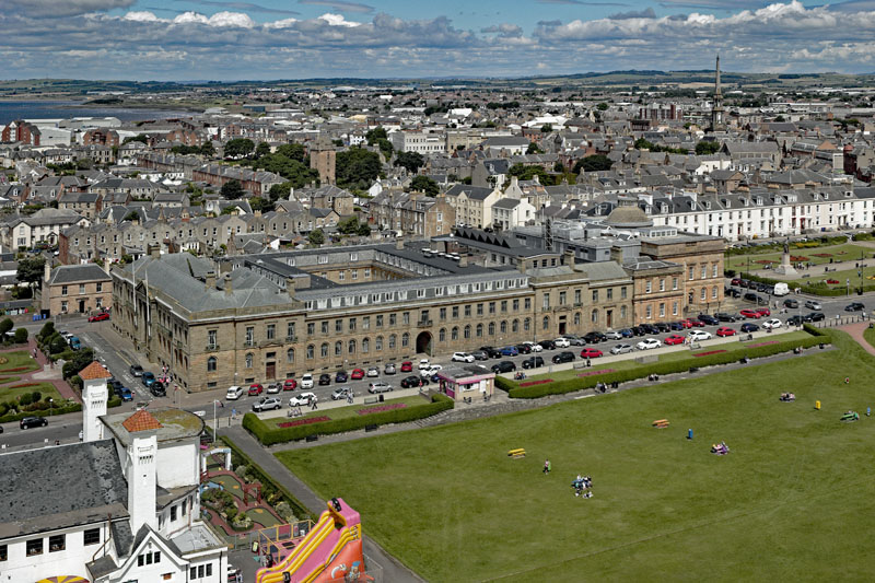 An aerial view of Ayr County Buildings, Wellington Square, Ayr, South Ayrshire