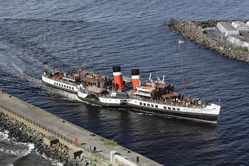 Paddle Steamer Waverley arriving and berthing at Ayr Harbour, South Ayrshire