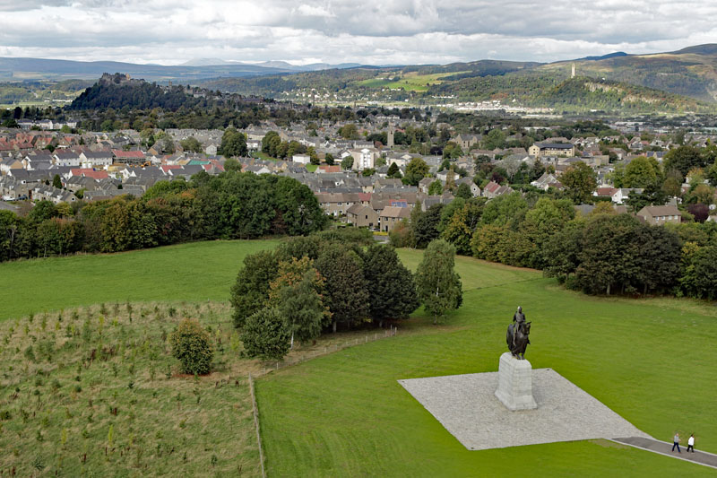 An aerial view of Battle of Bannockburn and Robert Bruce Monument, Stirling