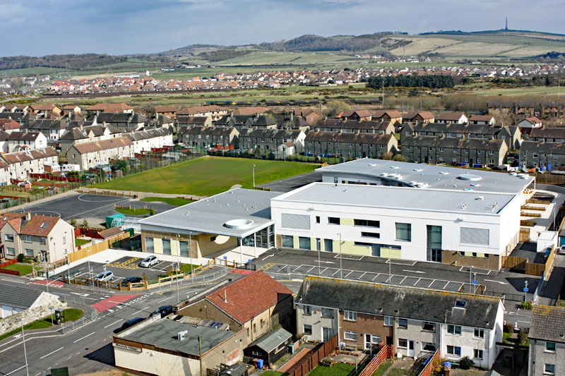 An aerial view of Barassie Primary School, Barassie, Troon, South Ayrshire