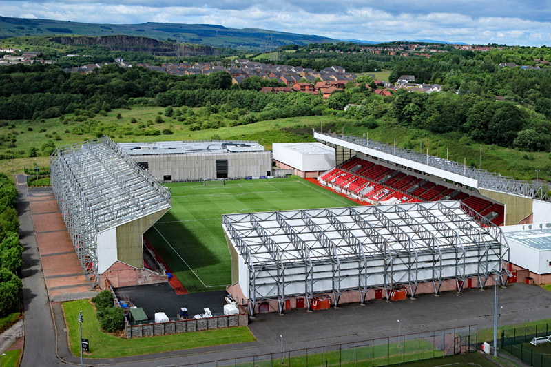 An aerial view of Broadwood Stadium, Westfield, Cumbernauld, East Dunbartonshire