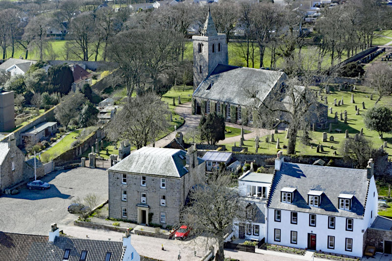 An aerial view of Crail Church, in the East Neuk of Fife