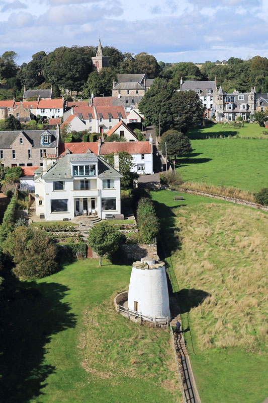 An aerial view of Crail Priory Doocot, Roome Bay, in the East Neuk of Fife