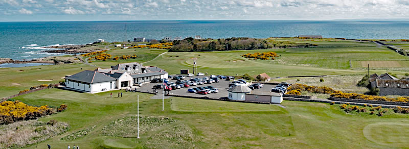 An aerial view of Crail Golfing Society, Balcomie and Craighead Links, East Neuk of Fife
