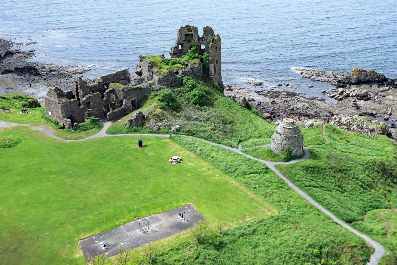 An aerial view of Dunure Castle, Dunure, South Ayrshire