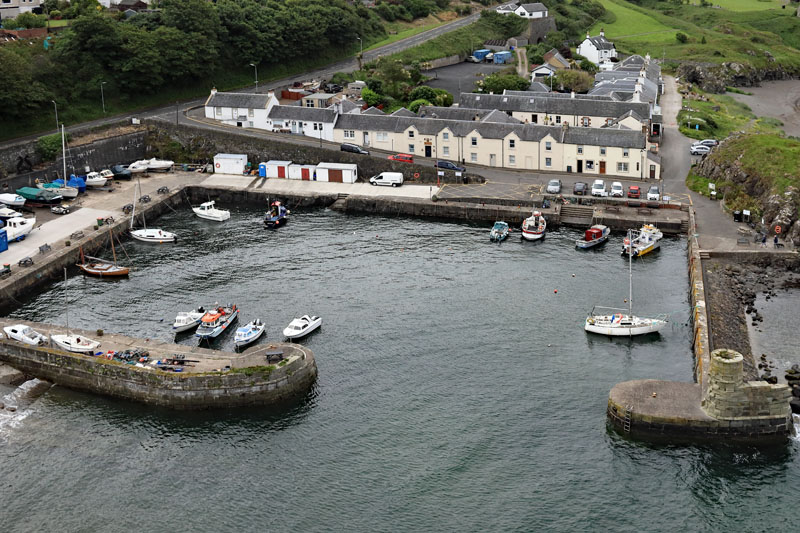 An aerial view of Dunure Harbour, Dunure, South Ayrshire
