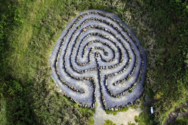 An aerial view of Dunure Maze, Dunure, South Ayrshire