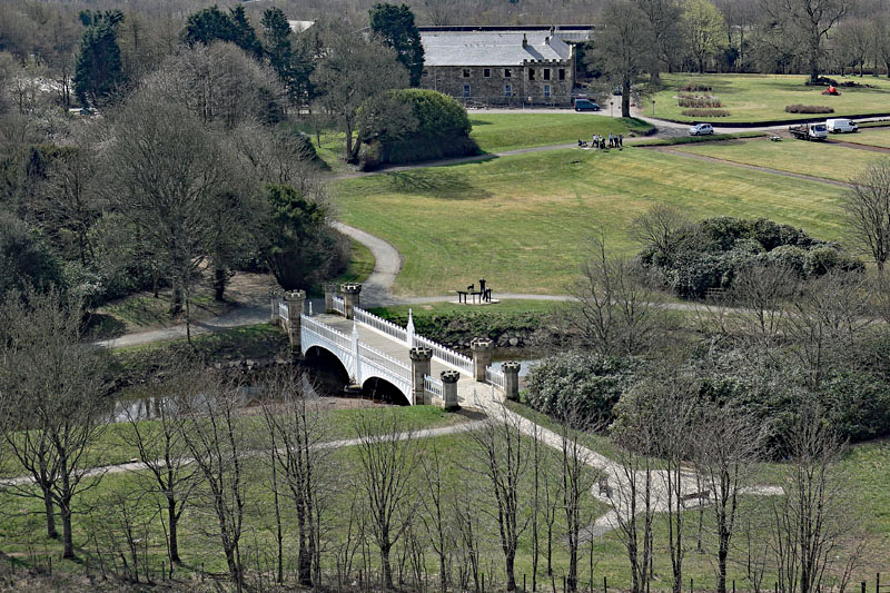 An aerial view of Eglinton Tournament Bridge, Kilwinning, North Ayrshire