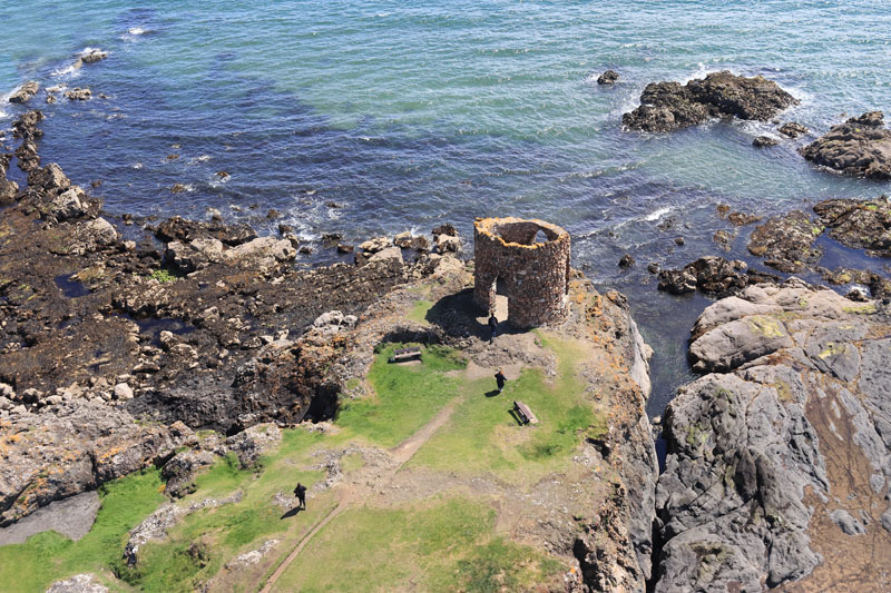 An aerial view of Lady's Tower, Elie, Fife