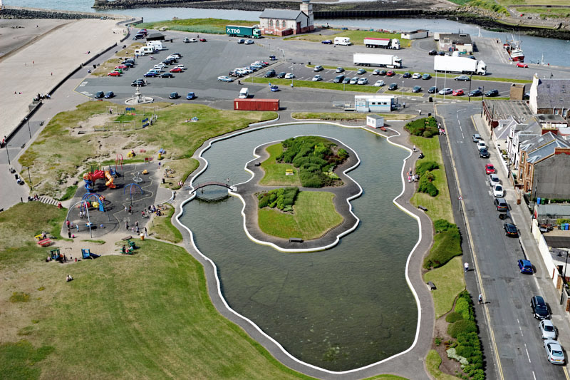 An aerial view of Girvan Boating Pond, South Ayrshire