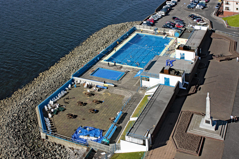 An aerial view of Gourock Outdoor Swimming Pool, Inverclyde
