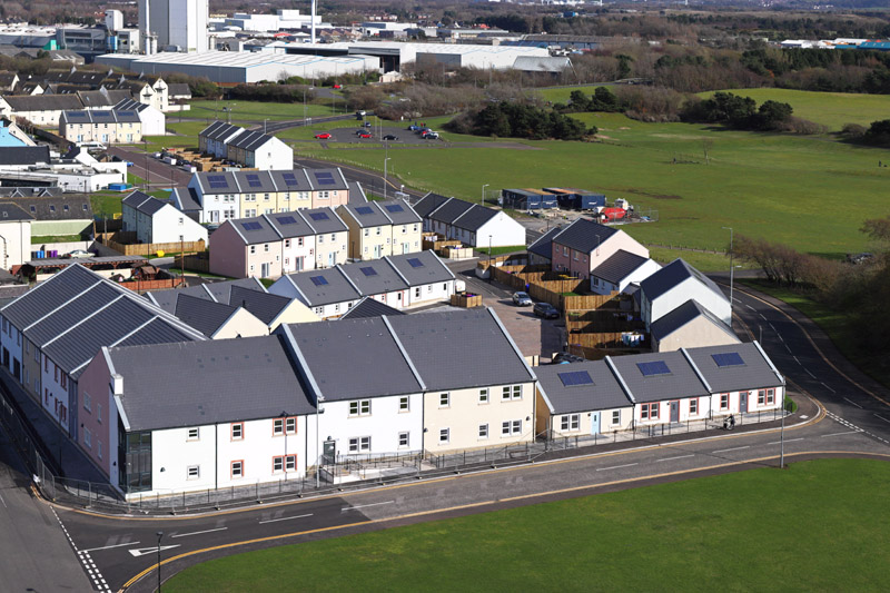 An aerial view of Irvine Harbourside Housing Estate, Irvine, North Ayrshire