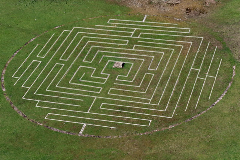Aerial views of the maze in the Beach Park, Irvine, North Ayrshire