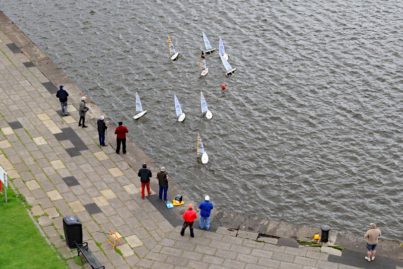 Model yacht racing in the Beach Park, Irvine, North Ayrshire