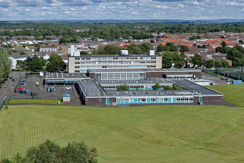 An aerial view of Ravenspark Hospital, Irvine, North Ayrshire