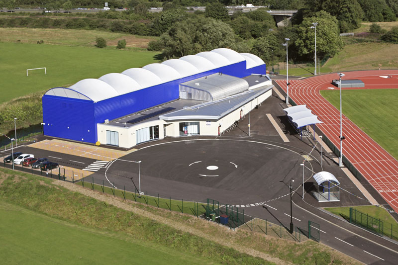 An aerial view of Ayrshire Athletics Arena, Kilmarnock, East Ayrshire