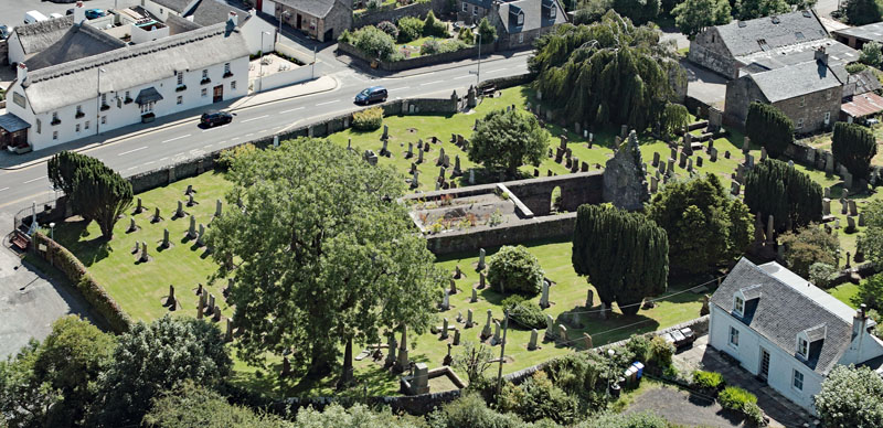 An aerial view of Kirkoswald Old Kirk, South Ayrshire