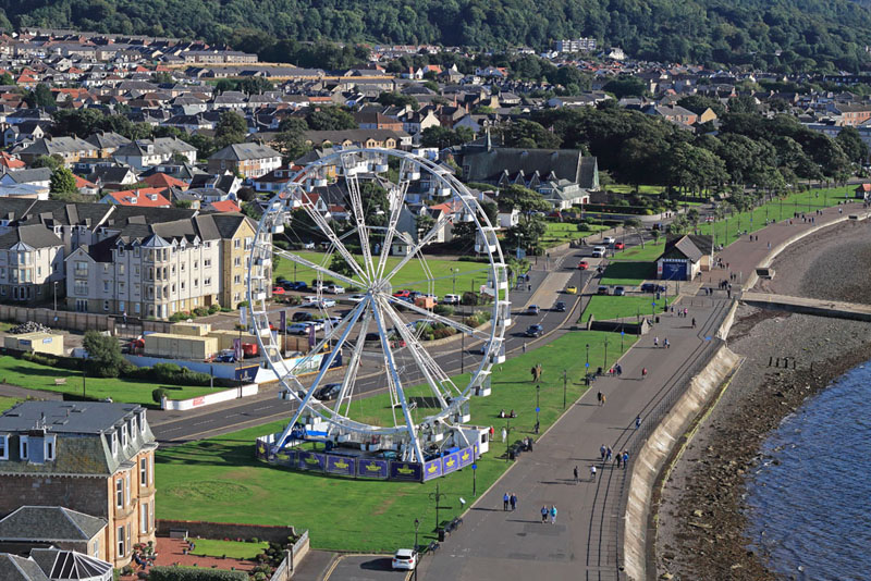 An aerial view of the ferris wheel at Largs, North Ayrshire