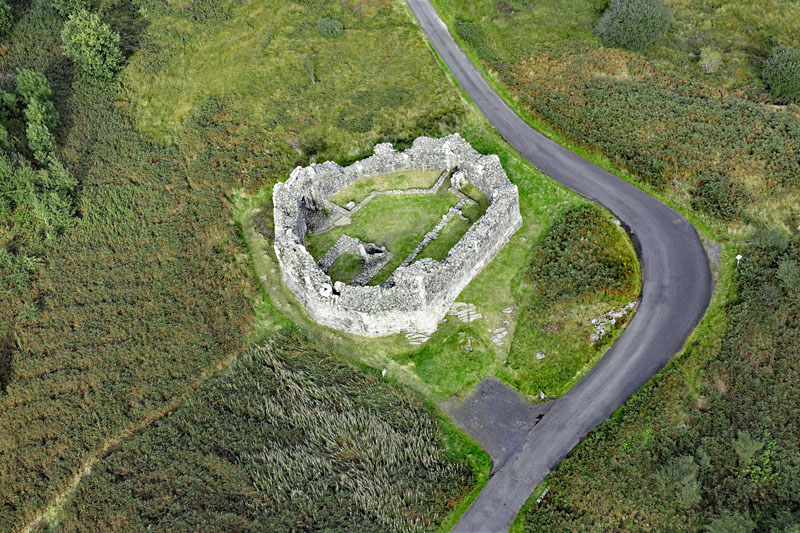 An aerial view of Loch Doon Castle, south of Dalmellington, South Ayrshire