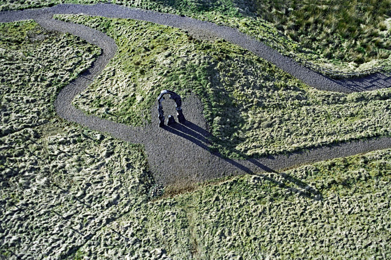 An aerial view of The Monument to The Battle of Loudoun Hill, by Darvel, East Ayrshire