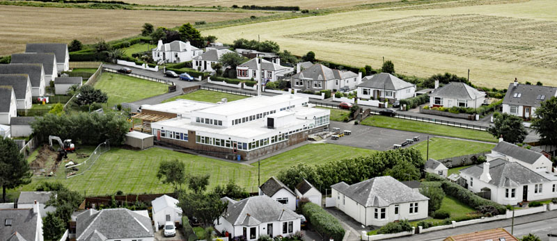 An aerial view of Maidens Primary School, Maidens, South Ayrshire