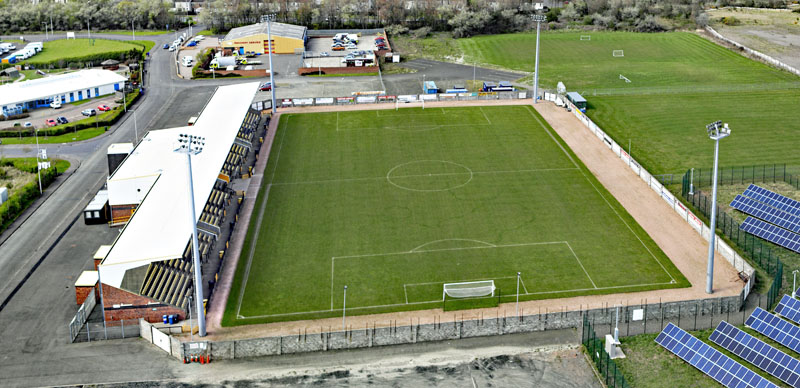 An aerial view of Bayview Stadium, Methil, East Fife