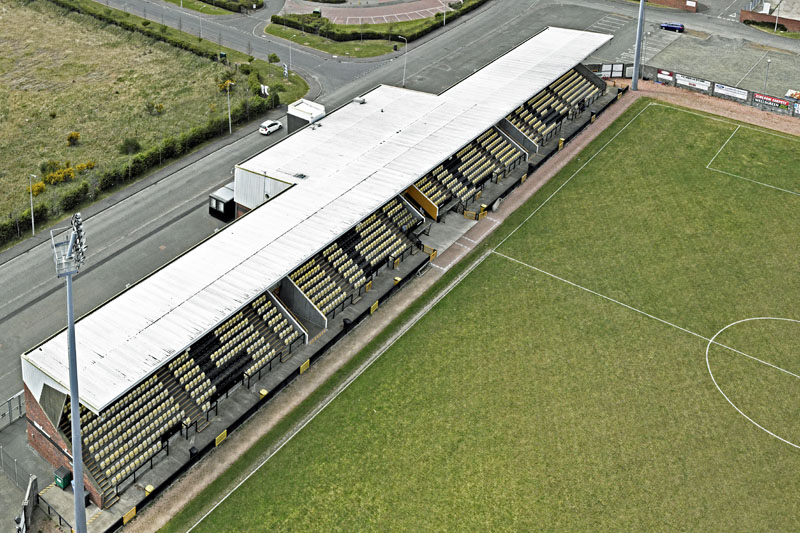 An aerial view of Bayview Stadium, Methil, East Fife