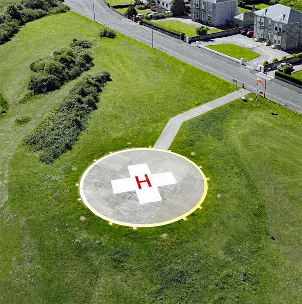 An aerial view of Millport Helicopter Pad in Millport on Cumbrae, North Ayrshire
