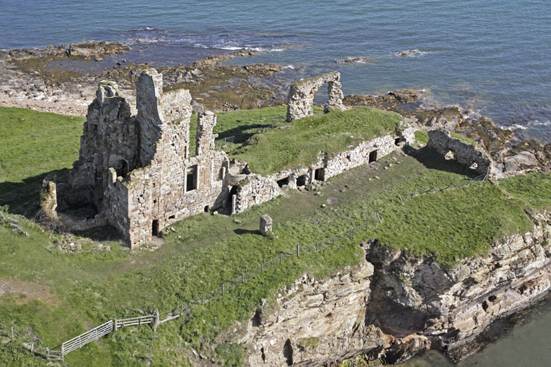 An aerial view of Newark Castle west of St Monans in the East Neuk of Fife