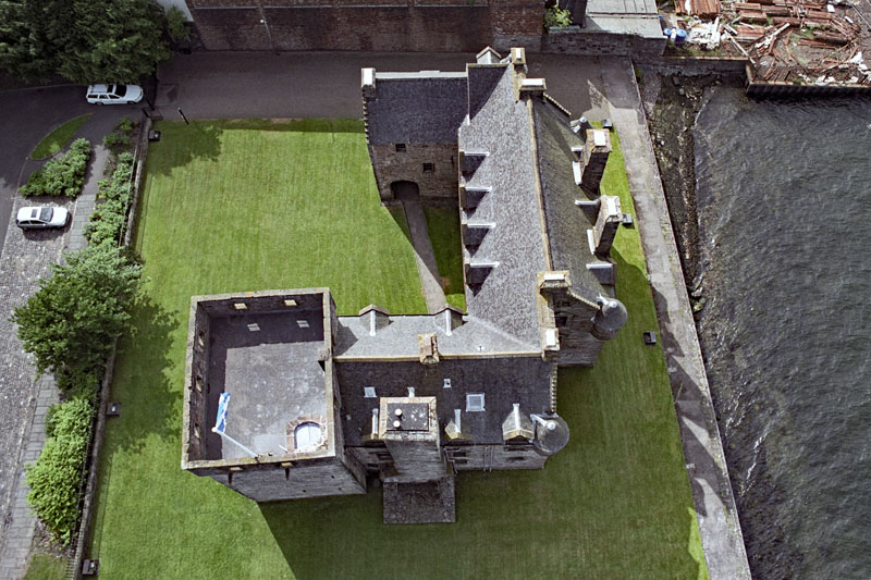 An aerial view of Newark Castle, east of Port Glasgow, Inverclyde