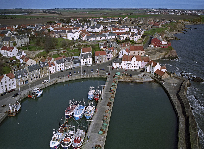 An aerial view of Pittenweem Harbour in the East Neuk of Fife