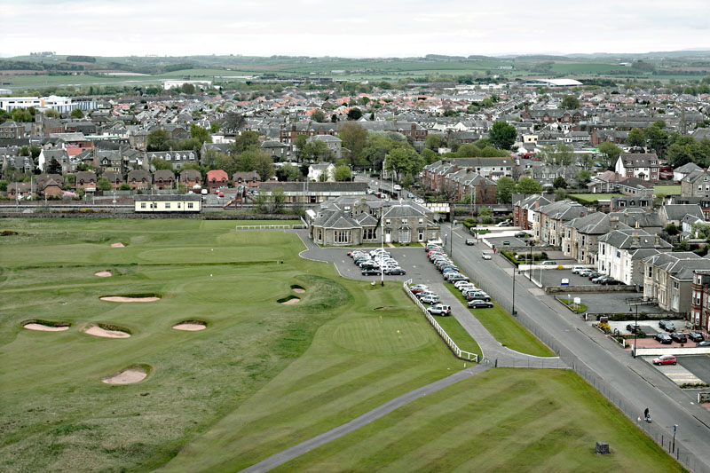 An aerial view of Prestwick Golf Club, South Ayrshire