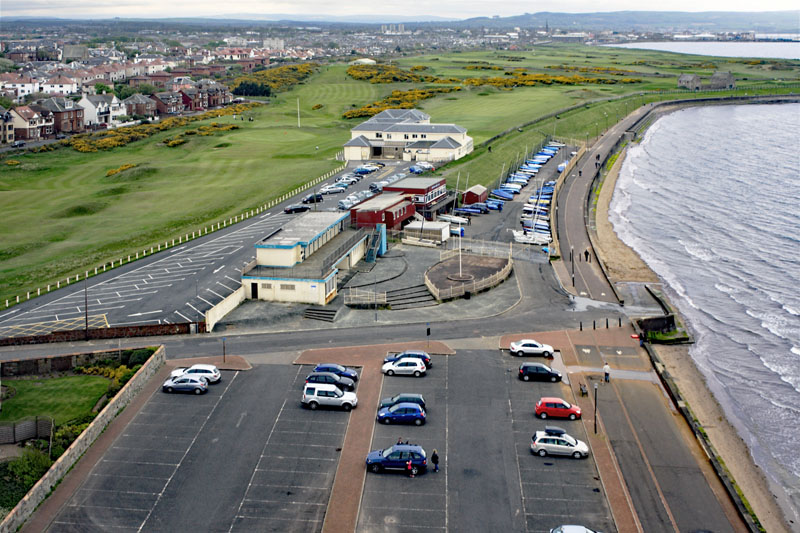 An aerial view of Prestwick sailing club, South Ayrshire