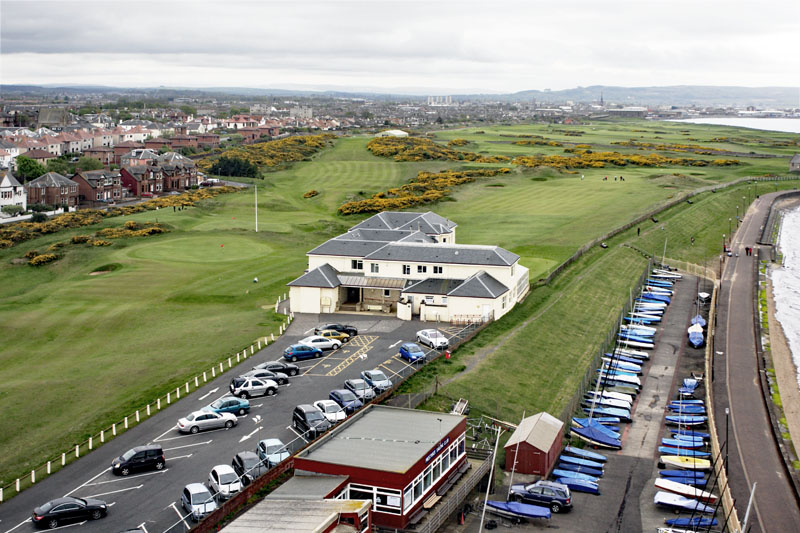 An aerial view of St Nicholas Golf Club, Prestwick, South Ayrshire