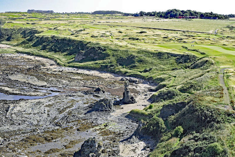 An aerial view of Rock and Spindle - south-east of St Andrews, Fife