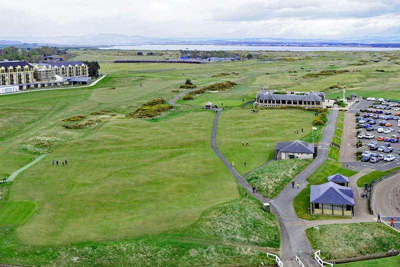 An aerial view of The Links Trust Clubhouse, St Andrews, Fife