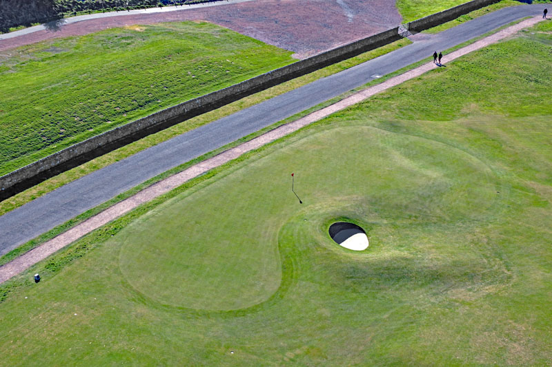 An aerial view of The 17th Green Road Hole at St Andrews, Fife