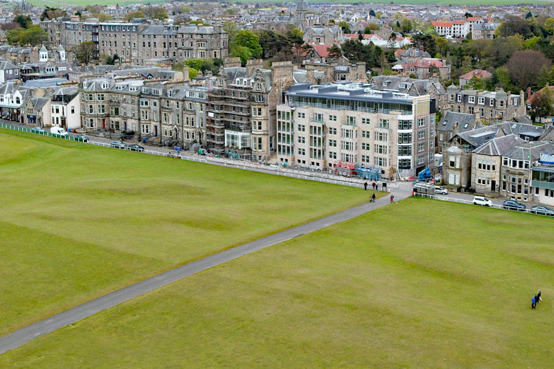 An aerial view of Rusack's Hotel on the Old Course, St Andrews, Fife
