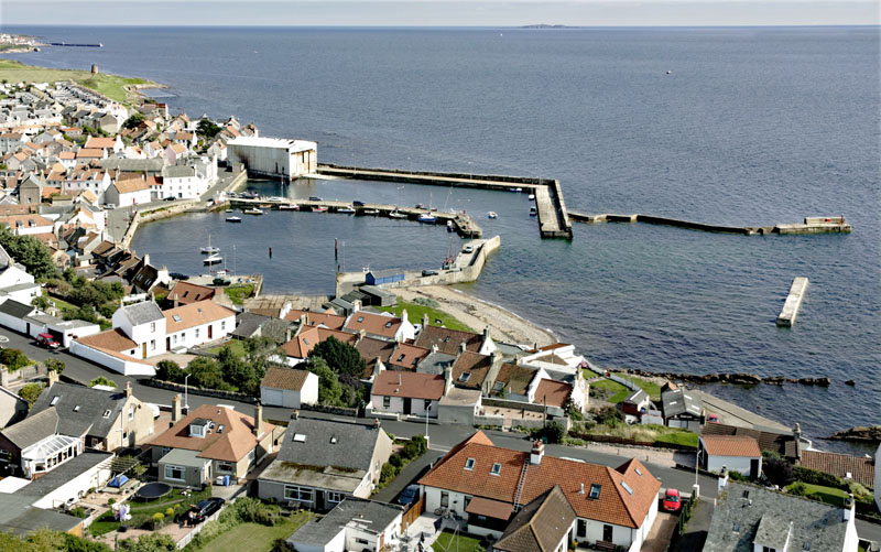An aerial view of St Monans Harbour in the East Neuk of Fife
