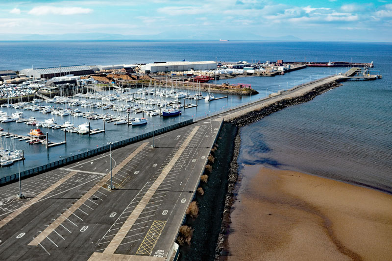 An aerial view of Troon Ferry Terminal, South Ayrshire
