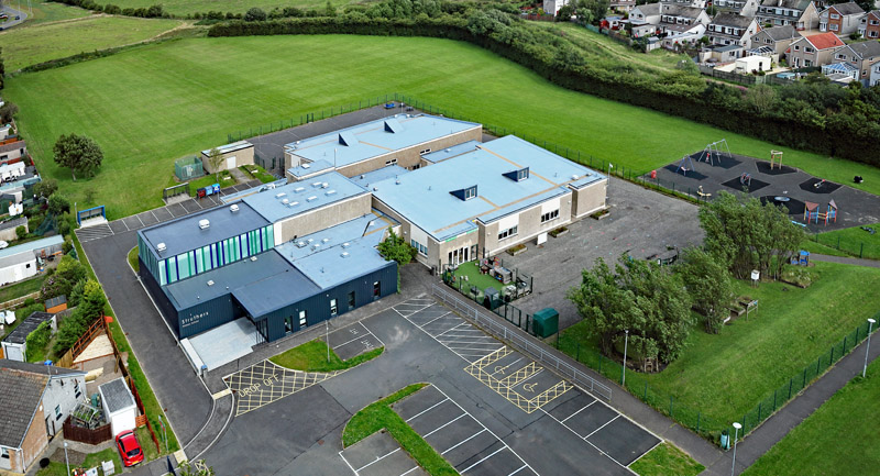 An aerial view of Troon Struthers Primary School, South Ayrshire