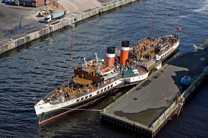 Paddle Steamer Waverley arriving and berthing at Ayr Harbour, South Ayrshire