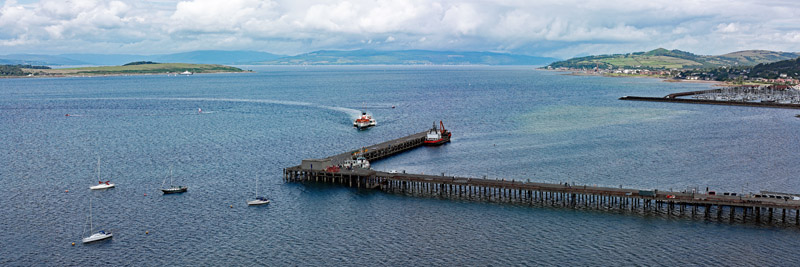 An aerial view of the Paddle Steamer Waverley at Fairlie Quay, North Ayrshire